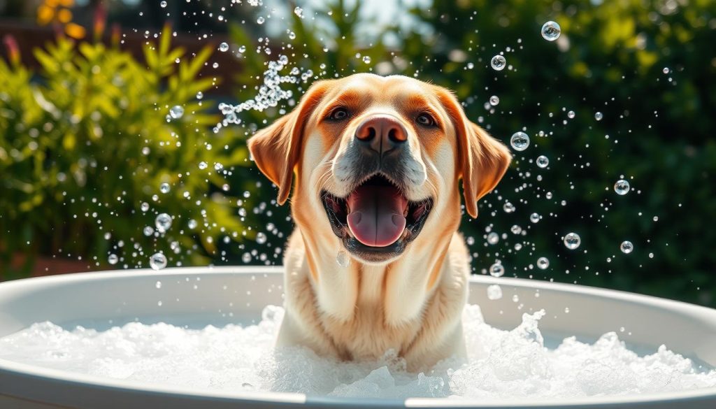 Labrador Retriever bathing