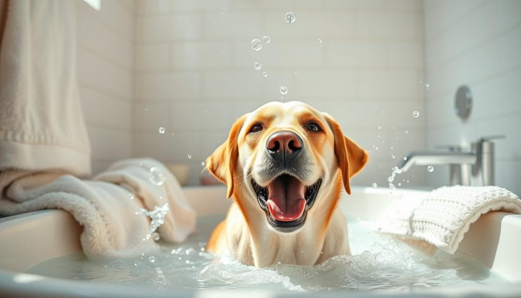 Labrador Retriever bathing