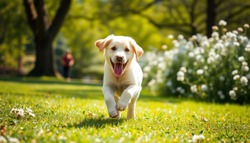 Labrador Retriever puppy jogging