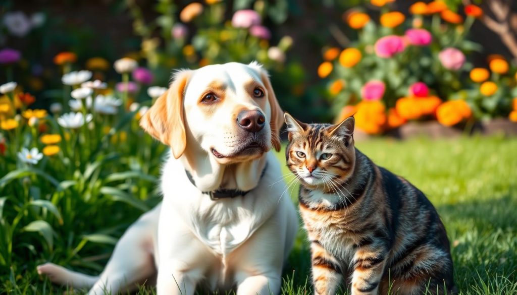 Labrador retriever and cat